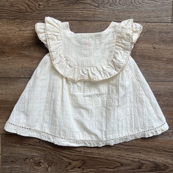 Shabby Chic Baby Girl Dress 18M Cream Lined Button Front Ruffle Sleeves Cotton - Picture 2 of 11